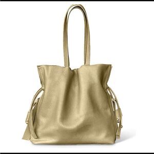 Tote Le Monde Champagne Gold Roma Cinch Soft Pebbled Leather Bag Purse - Nice!